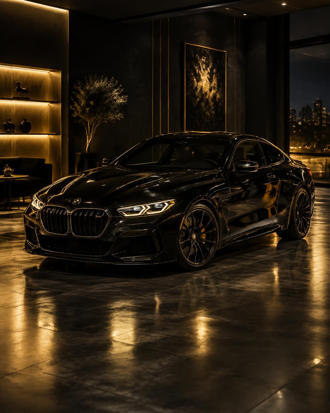 Coupé sportif noir dans le showroom MULTI SERVICES à Paris